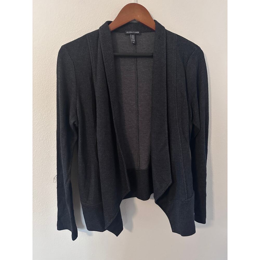 Eileen fisher charcoal gray black open front cardigan size large long sleeve